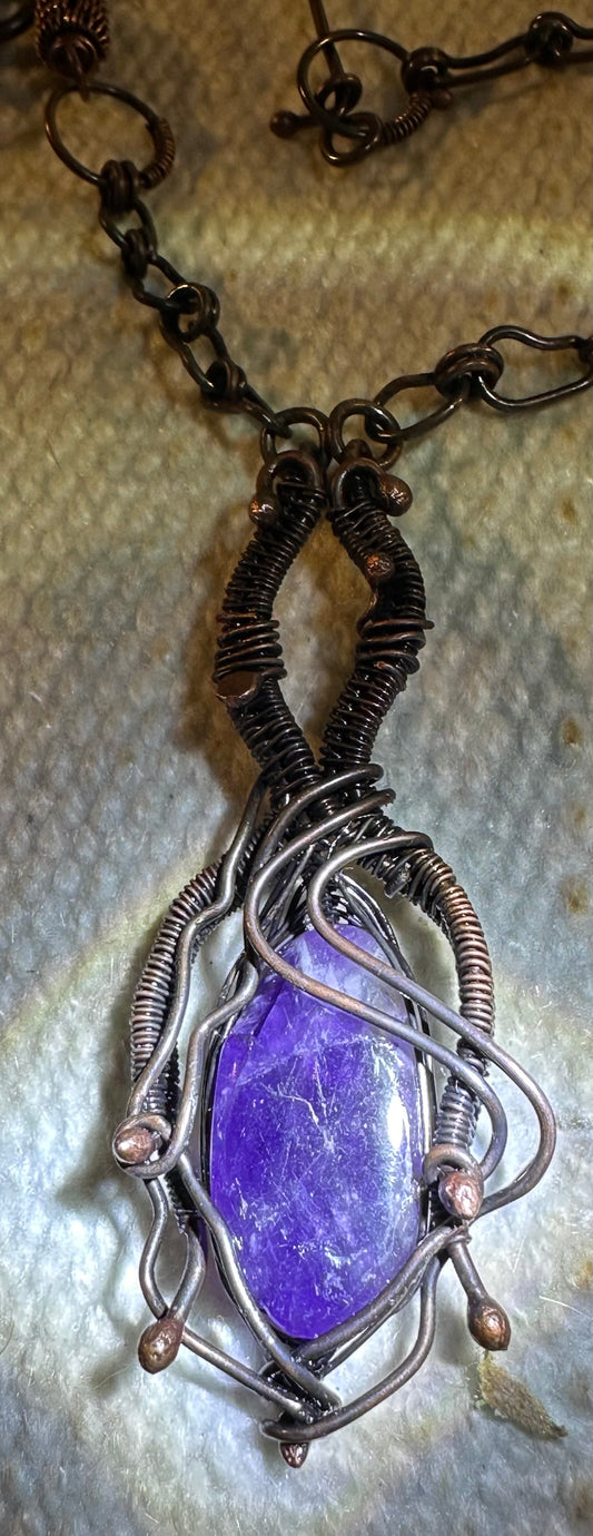 Purple Fluorite Pendant And Handmade Chain