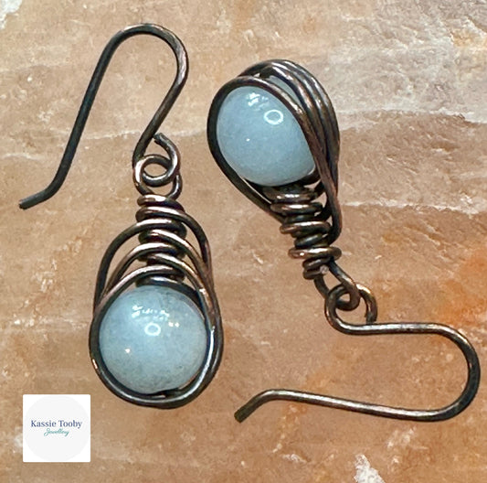 Aquamarine Herringbone Earrings